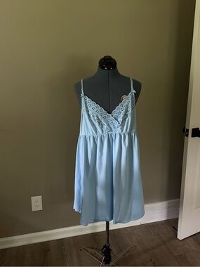 Victoria's Secret Pale Blue Lace-Trim Chemise